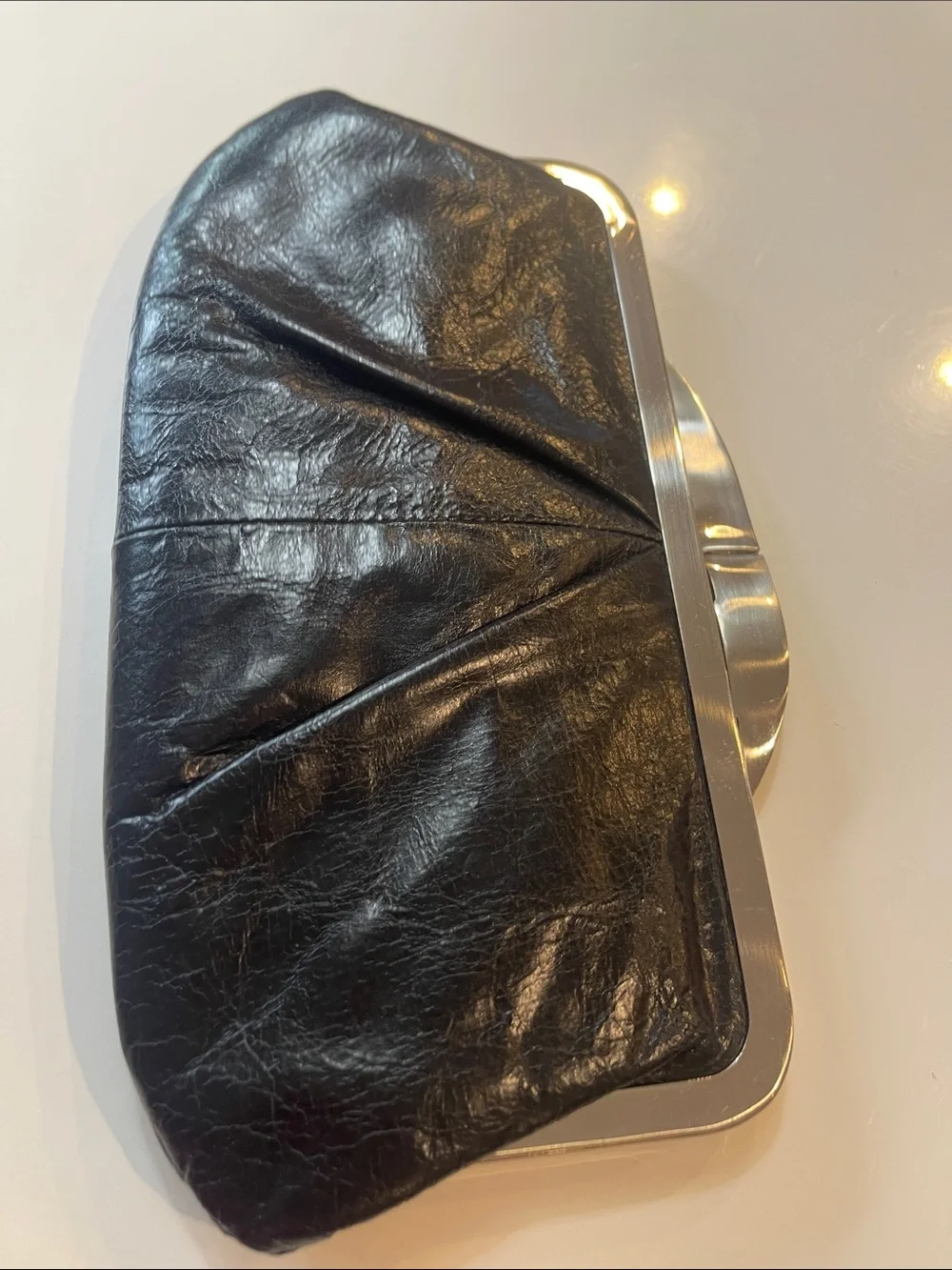 Classic Black Leather Chain-Handle Clutch - Picture 4 of 7